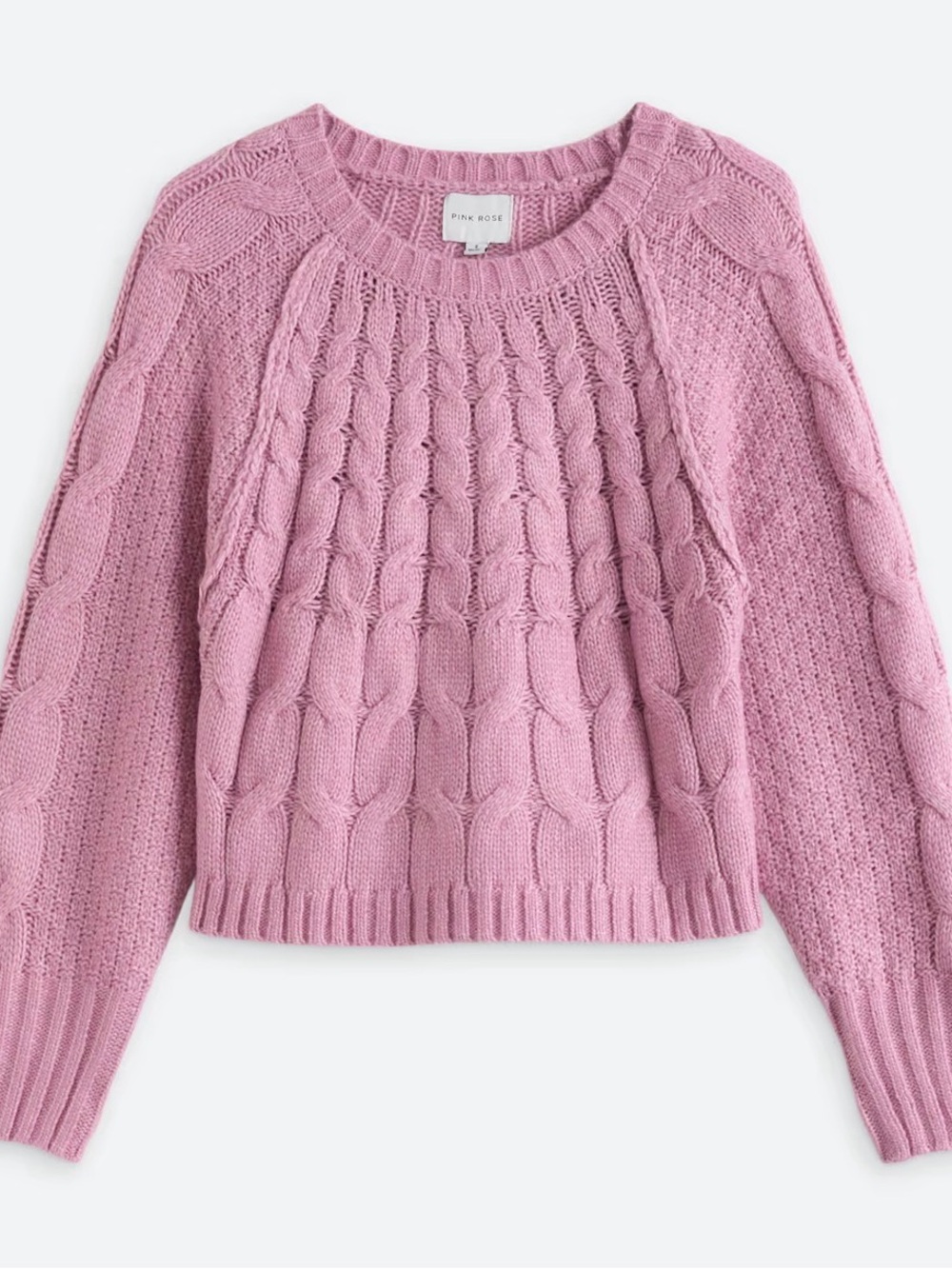 Pink Rose Dusty Pink Cable Stitch Crewneck Sweater